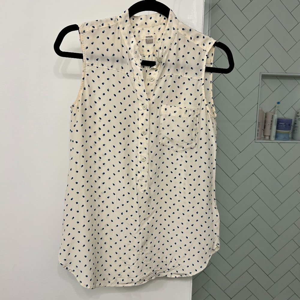 Fossil Off-white Sleeveless Blouse with Blue/Green Pattern